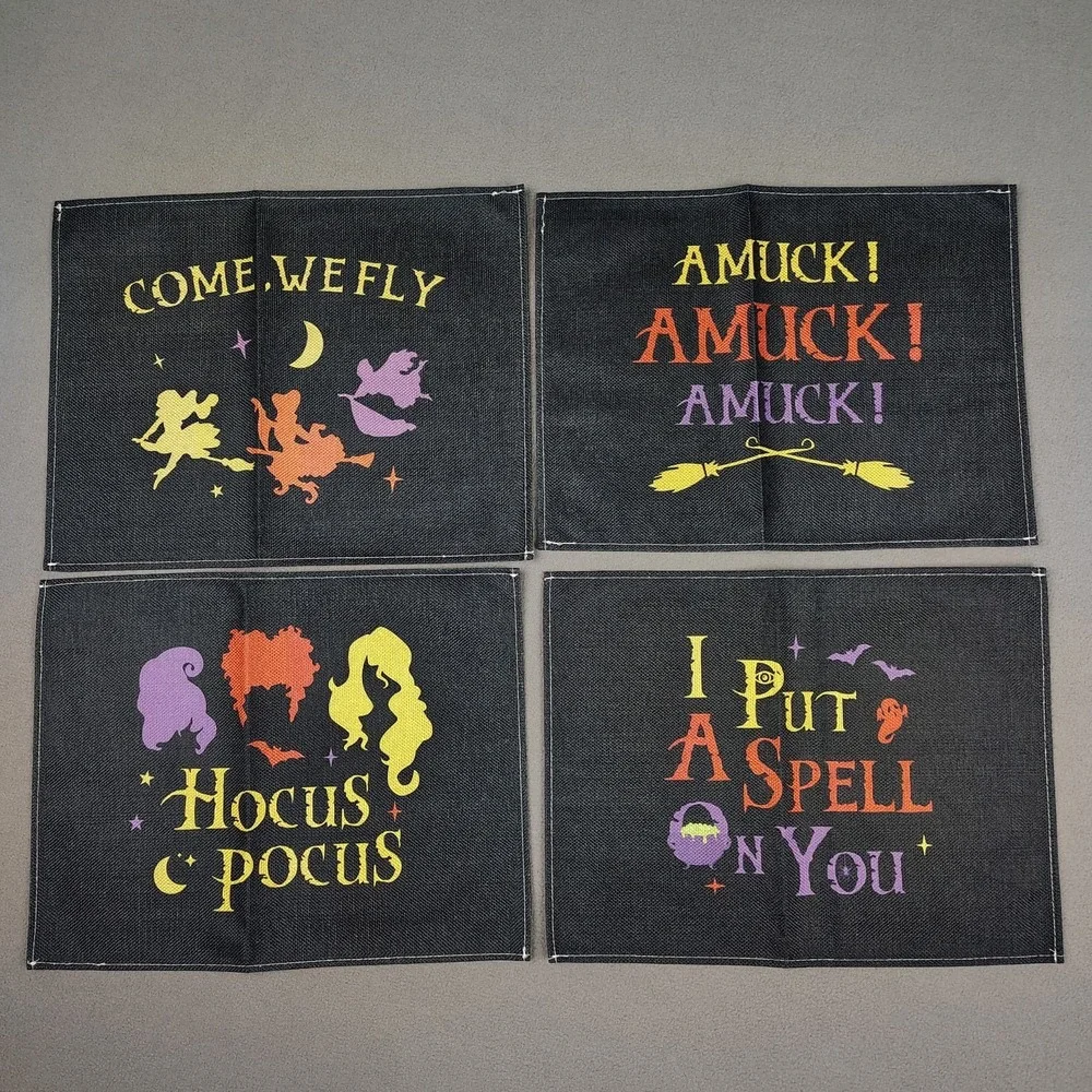 Hocus Pocus Placemats Set (4) Sanderson Sisters Halloween Decorations New 12x15